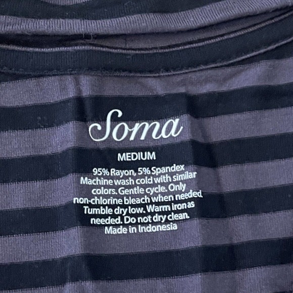 Women's Soma Size M Mock Neck Keyhole Long Sleeve Striped Dress Gray Black Soft - Picture 6 of 6